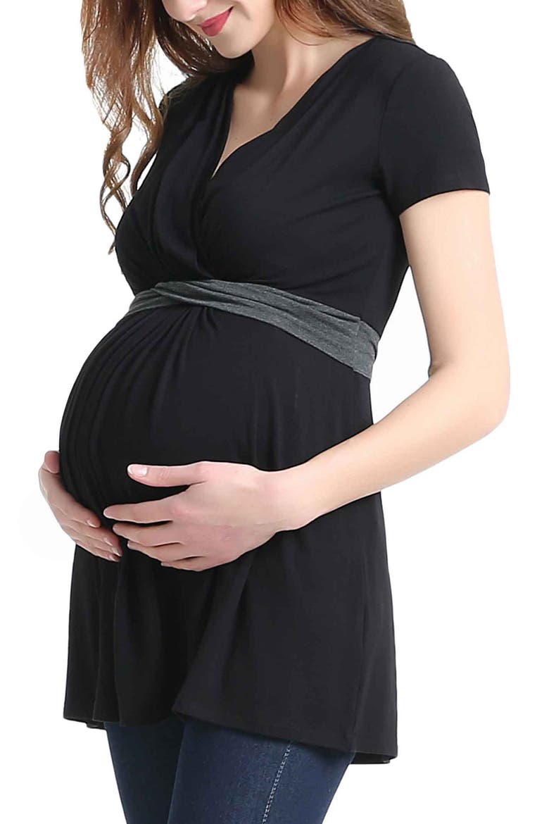 Maternity Nursing Colorblock Tunic Top, Alternate, color, Black