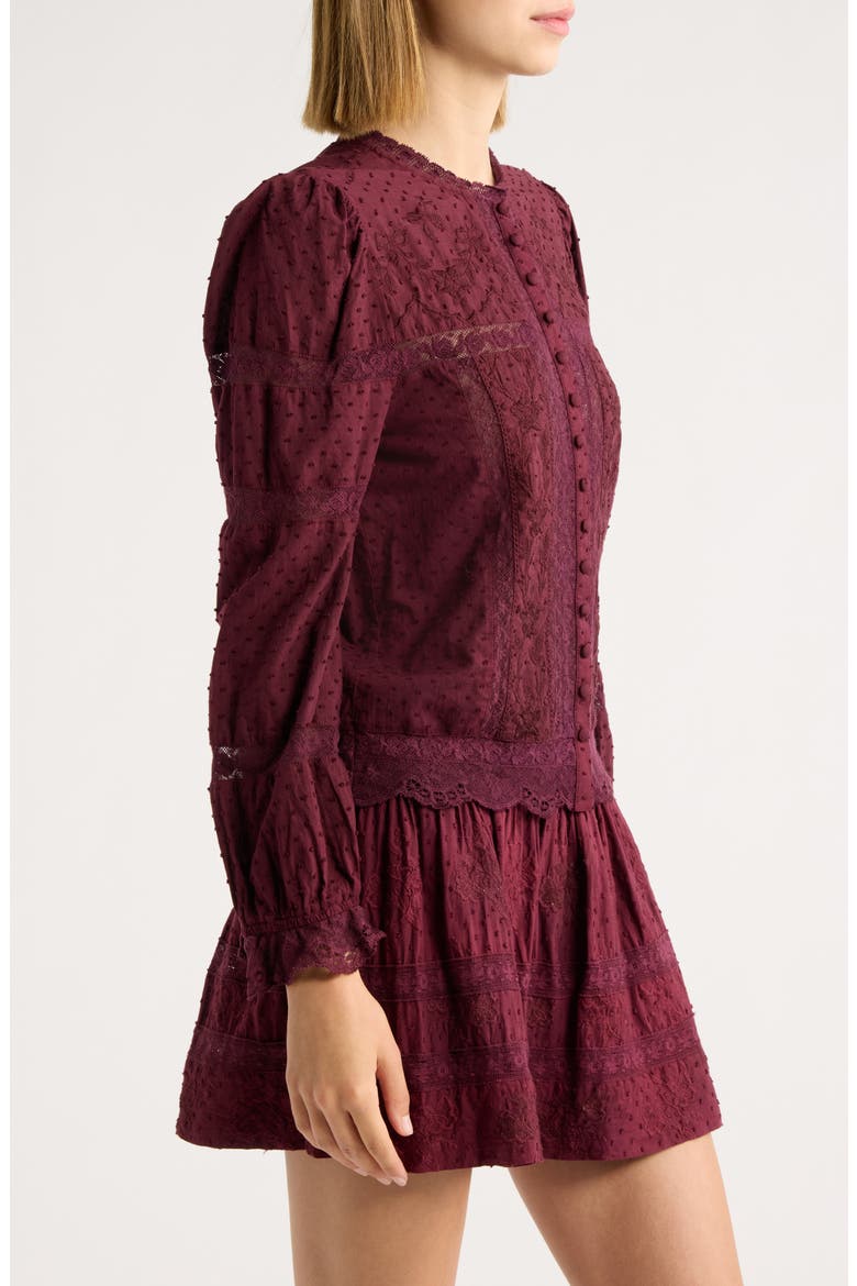 Casetta Lace Puff Shoulder Top, Alternate, color, FADED MERLOT
