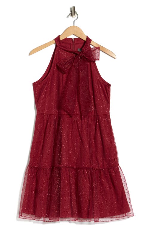 Vince Camuto Bow Glitter Tiered Mesh Cocktail Dress In Red