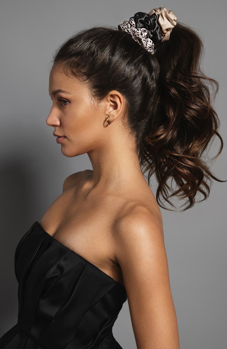 The Hair Edit 3-Pack Assorted Ruched Ribbon Hair Scrunchies, Alternate, color, 