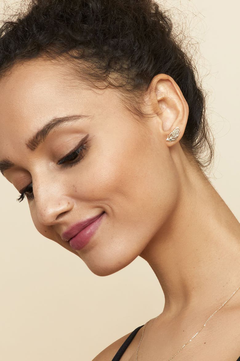 10K Gold Fine as A Feather Studs Earrings, Alternate, color, Yellow Gold
