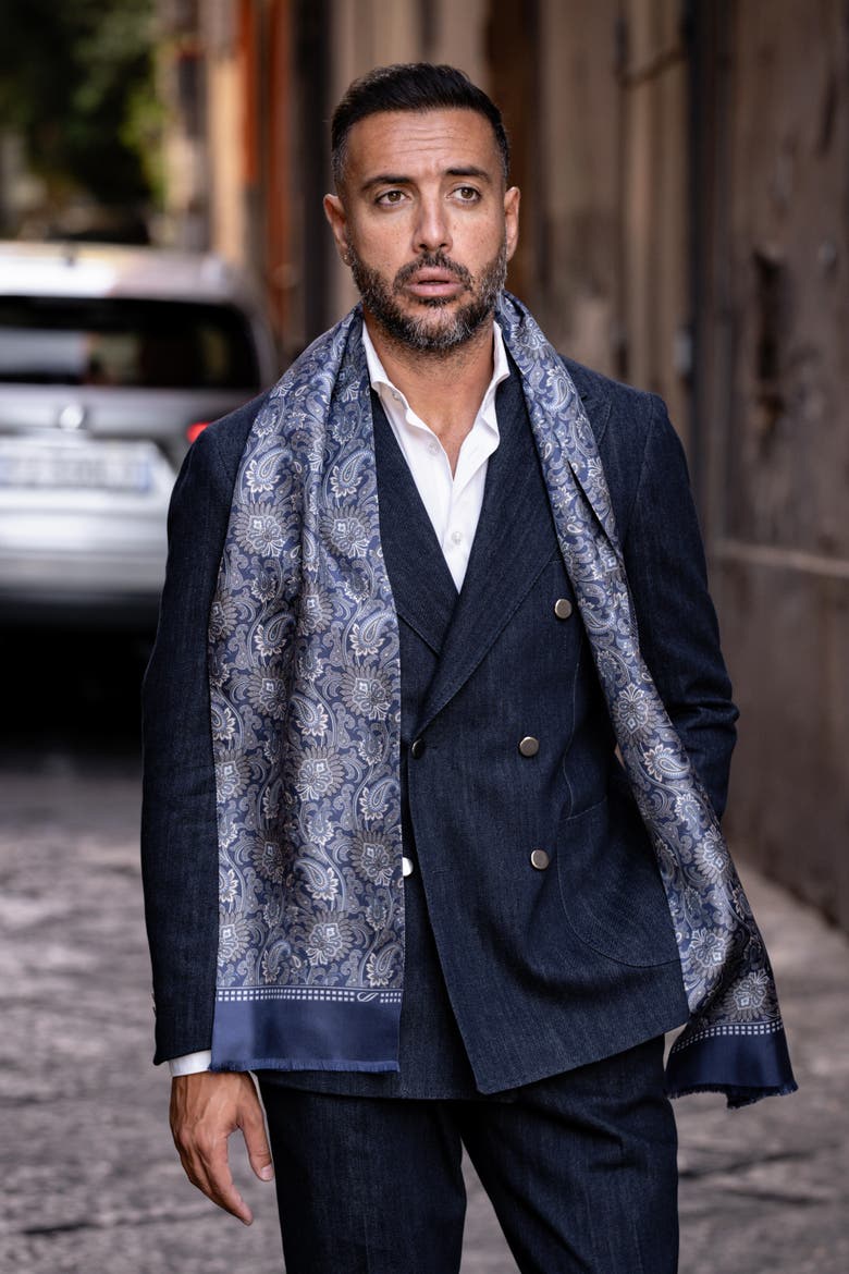 Pasquino - Silk Scarf for Men, Alternate, color, Navy