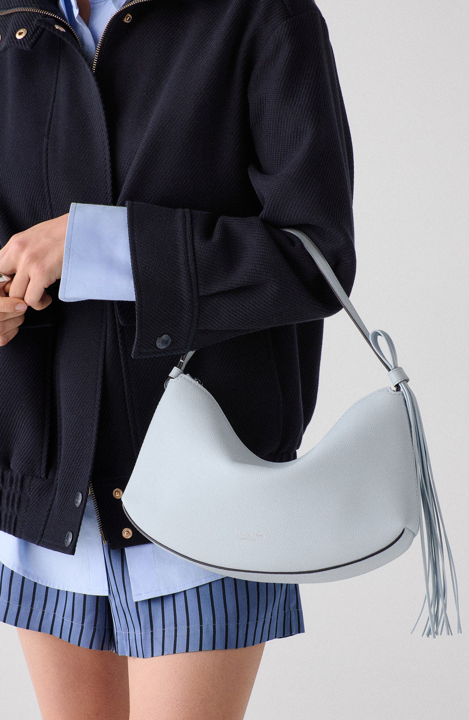 loop pebble leather shoulder bag, Alternate, color, PALE SAPPHIRINE
