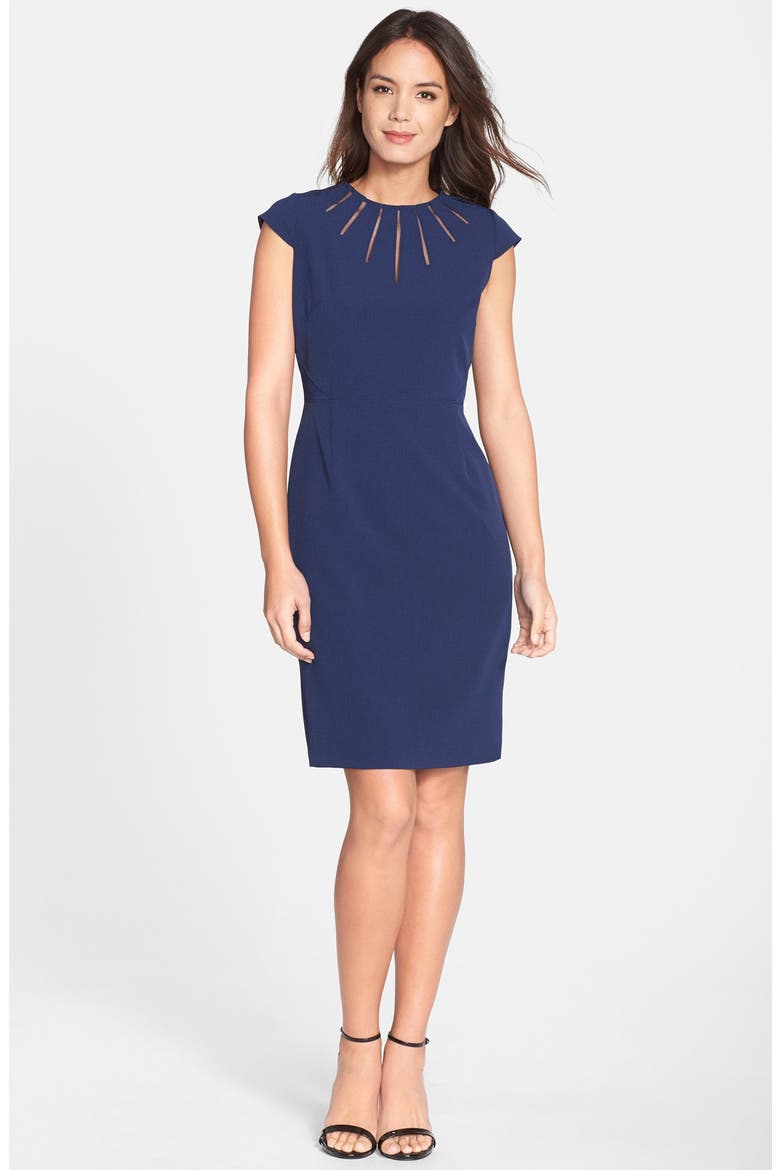 Cutout Neck Crepe Sheath Dress, Alternate, color, DUSK