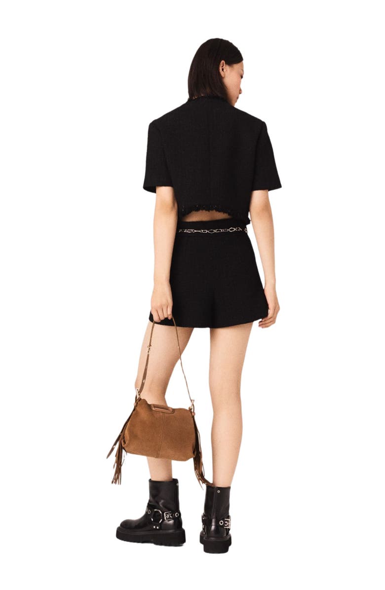 maje Shiny tweed shorts, Alternate, color, Black