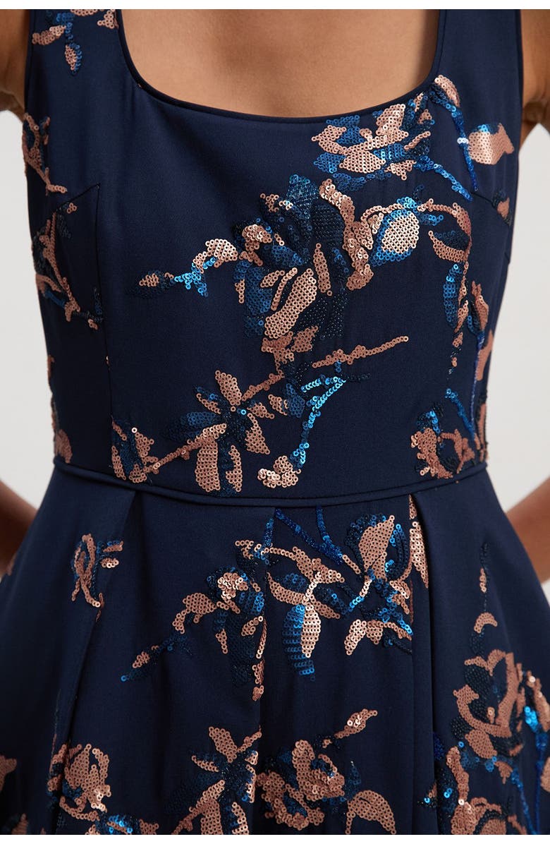 Karen Millen Satin Sequin Prom Dress, Alternate, color, Navy