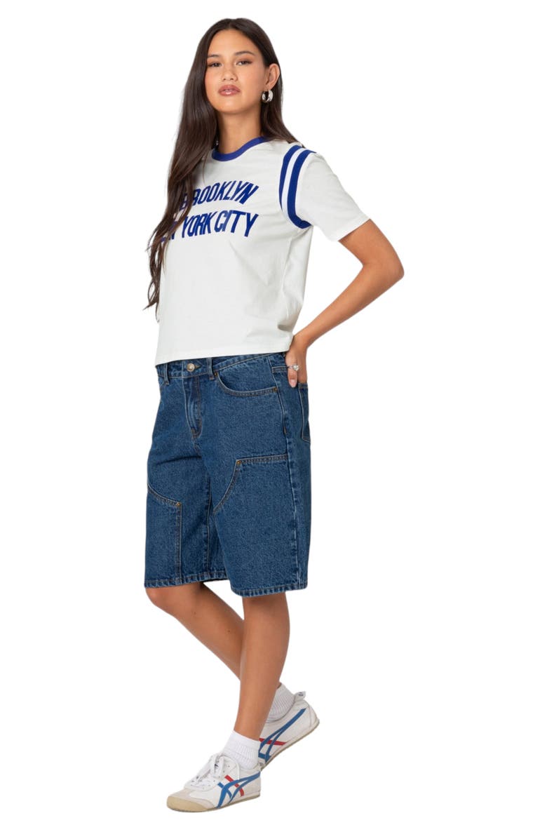 EDIKTED Jacqui Low Rise Denim Bermuda Shorts, Alternate, color, Blue-Washed