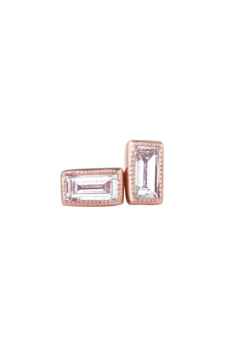Baguette Diamond Stud Earrings, Main, color, ROSE GOLD