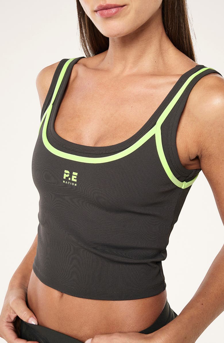 P.E Nation Forward Crop Tank, Alternate, color, Caviar/ Washed Lime