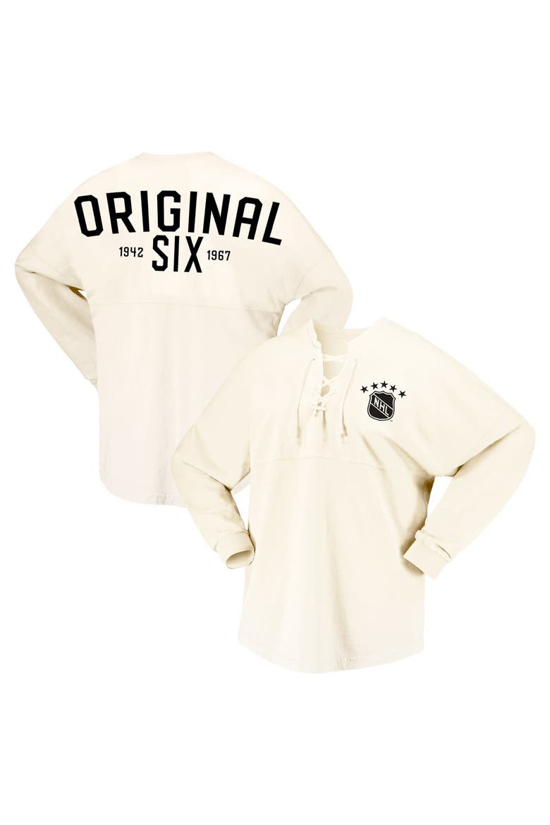 Women's Fanatics Branded Cream NHL Original Six Lace-Up Spirit Jersey Long Sleeve T-Shirt, Alternate, color, Cream