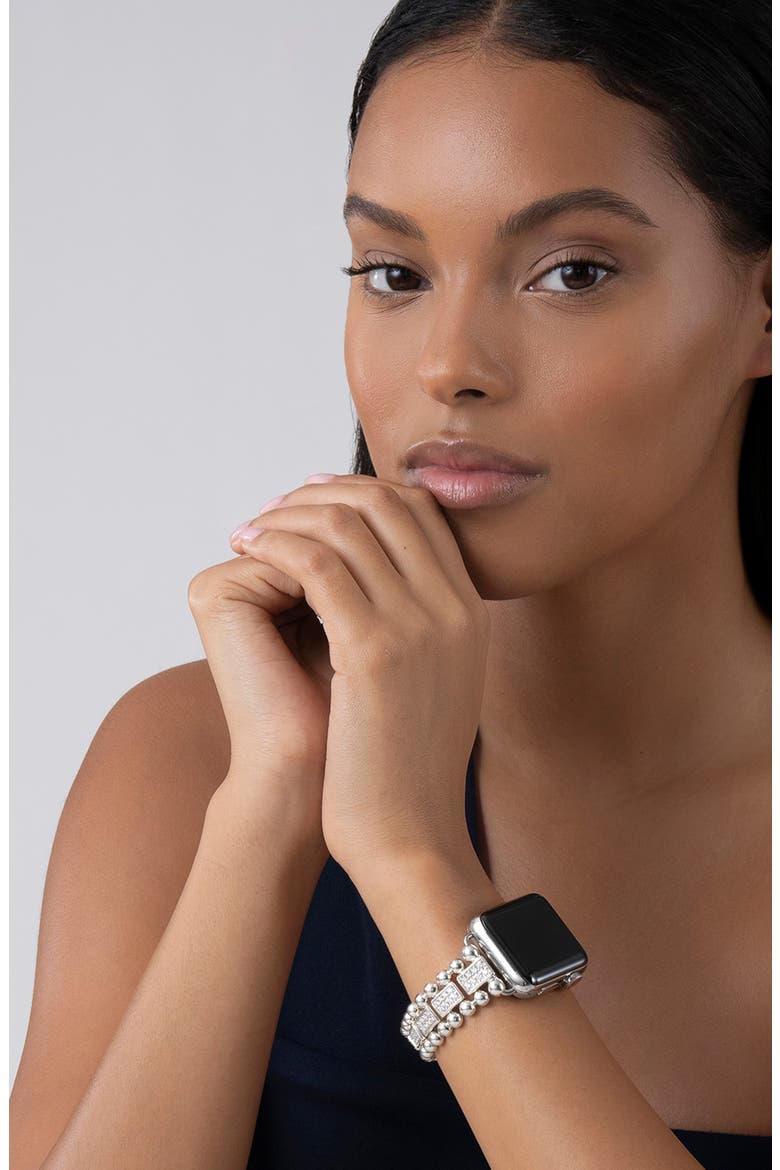 Smart Caviar Sterling Silver & Diamond Apple Watch® Watchband, Alternate, color, SILVER/ DIAMOND