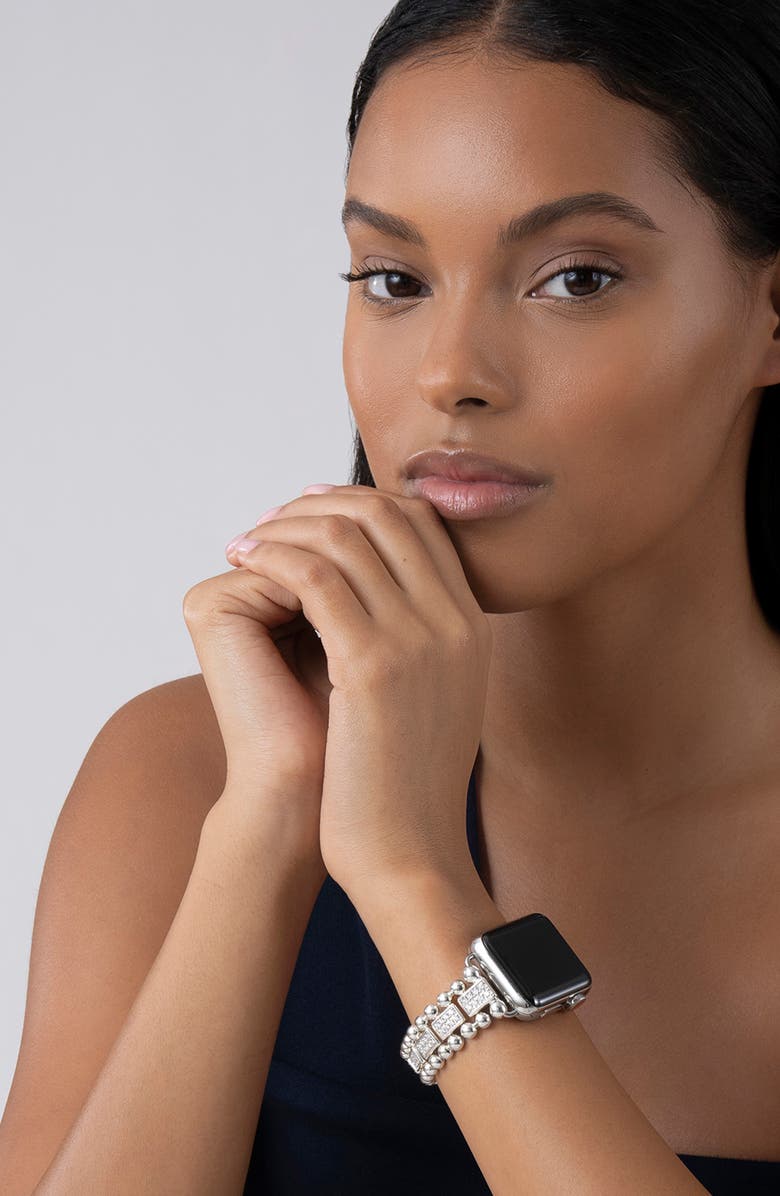 LAGOS Smart Caviar Sterling Silver & Diamond Apple Watch<sup>®</sup> Watchband, Alternate, color, Silver/ Diamond