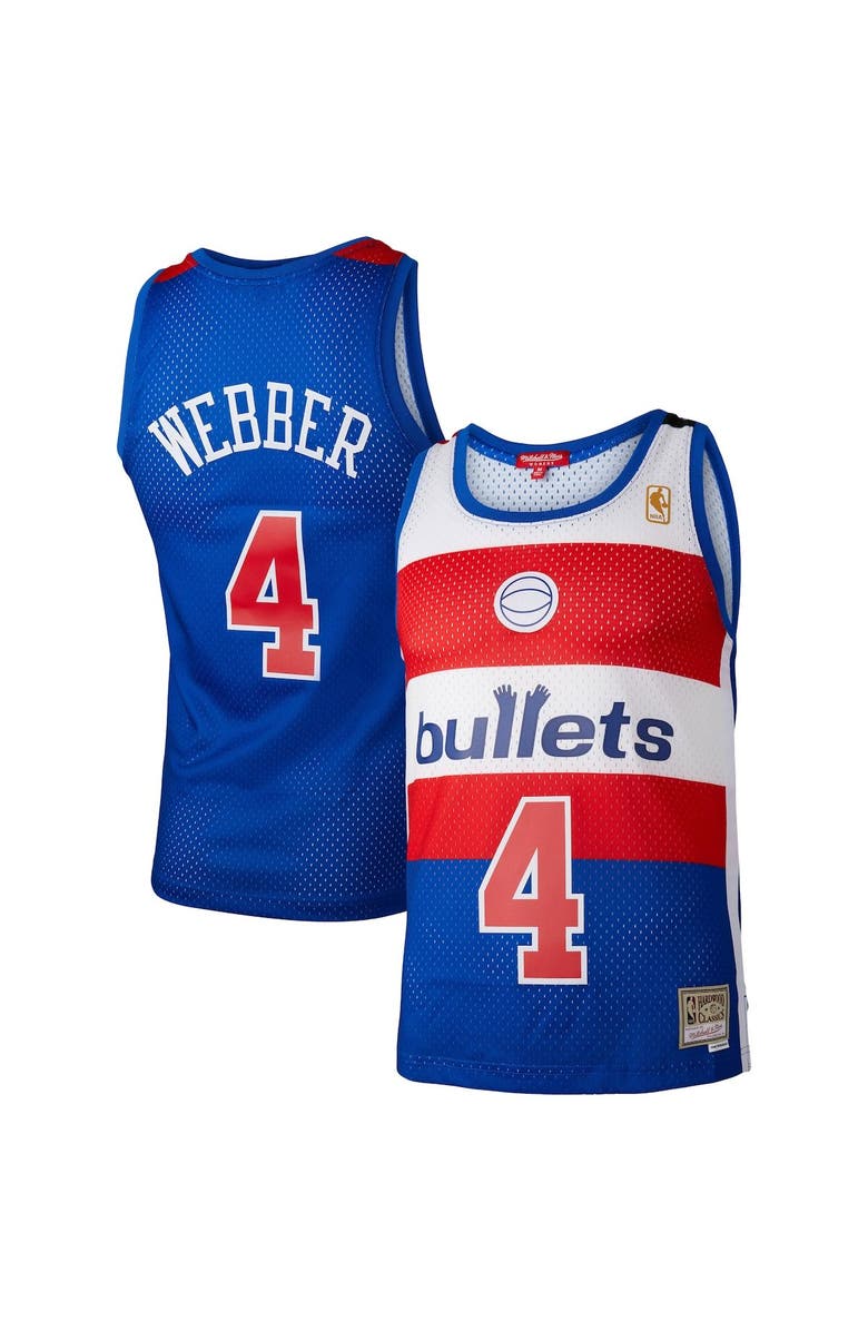Mitchell & Ness Women's Mitchell & Ness Chris Webber Blue Washington Bullets Hardwood Classics 1996/97 Swingman Jersey, Alternate, color,