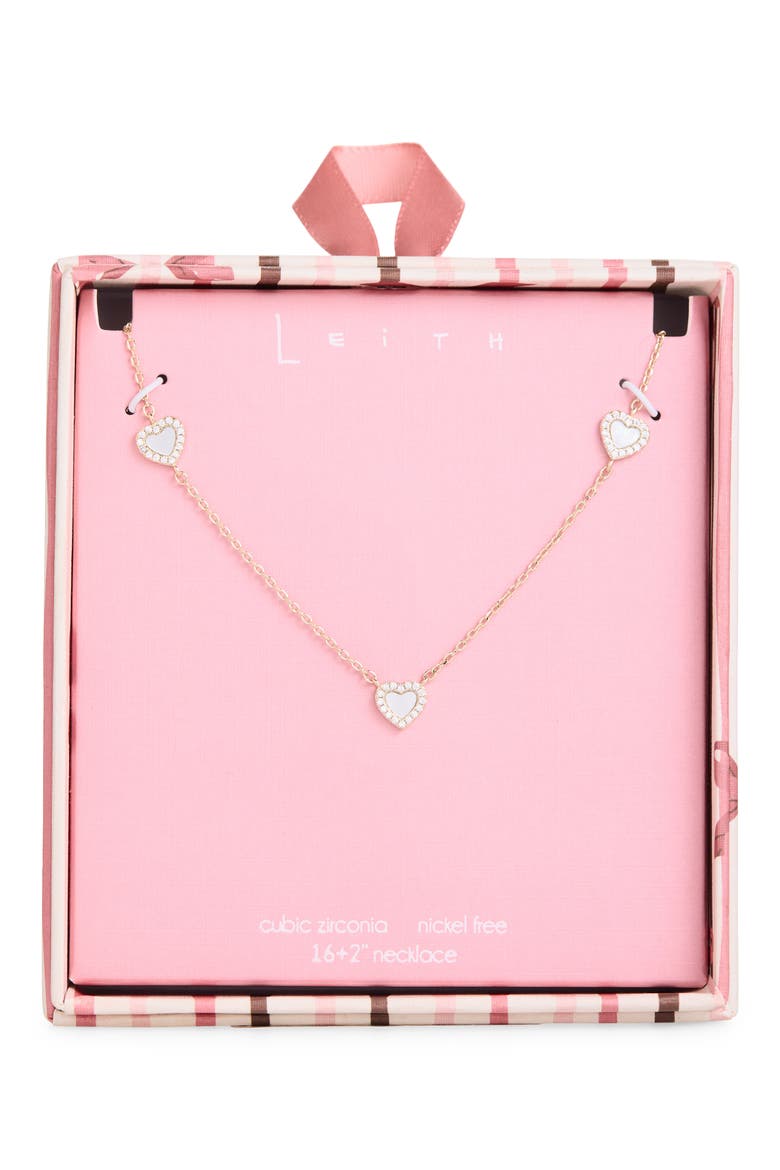 Heart Drop Necklace, Main, color, CLEAR- WHITE- GOLD