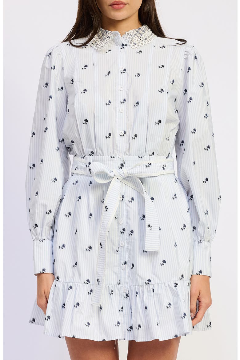 Veronica Floral Stripe Long Sleeve Shirtdress, Alternate, color, WHITE BLUE NAVY