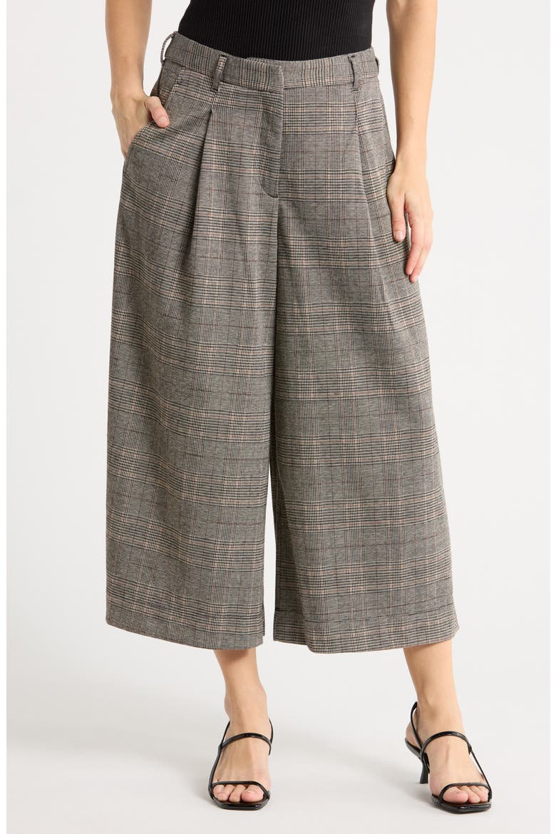 Double Knit Striped Culottes, Main, color, TAUPE/ BLACK/ RUST GLEN PLAID