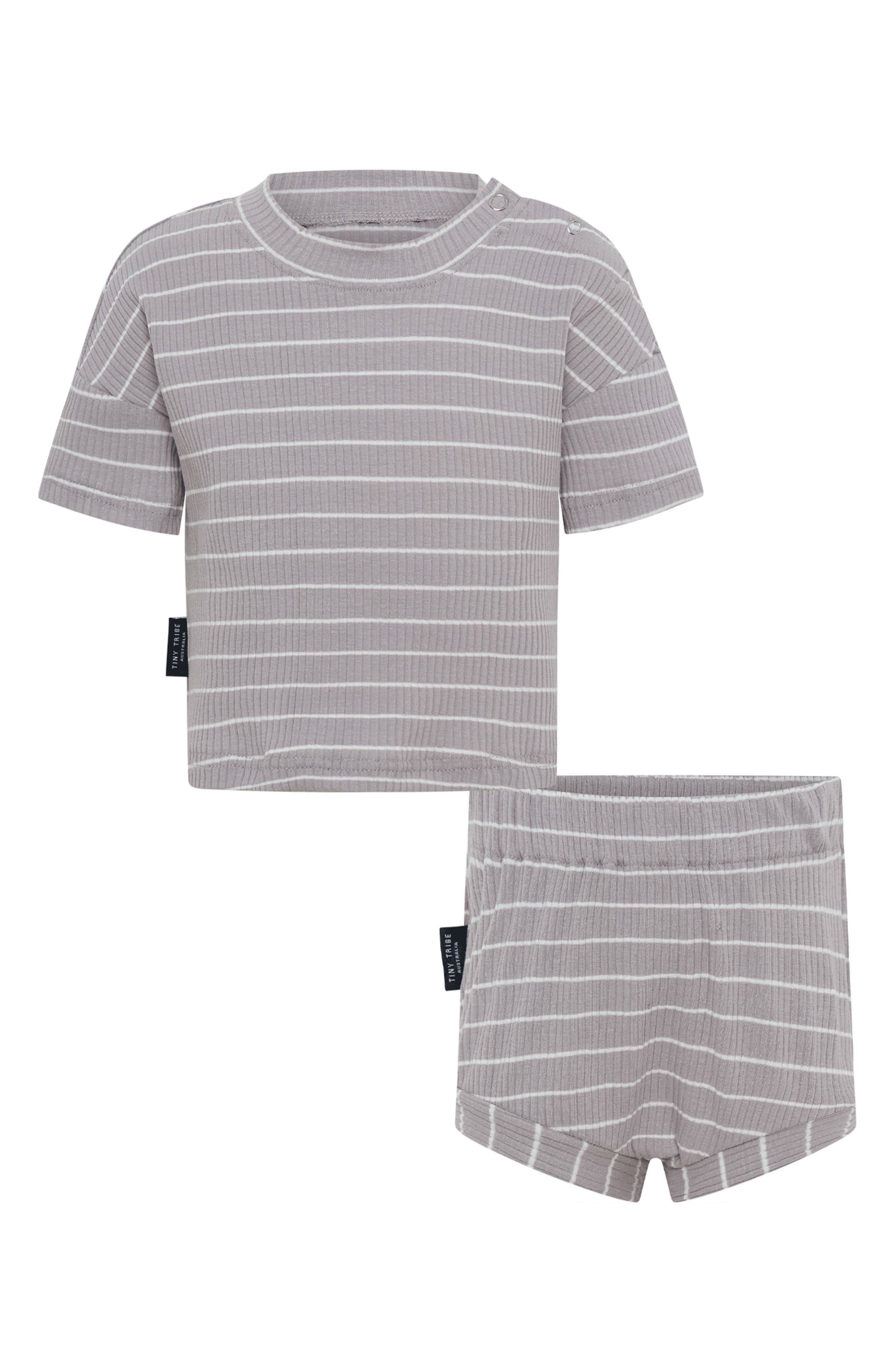 TINY TRIBE Stripe Rib T-Shirt & Shorts Set