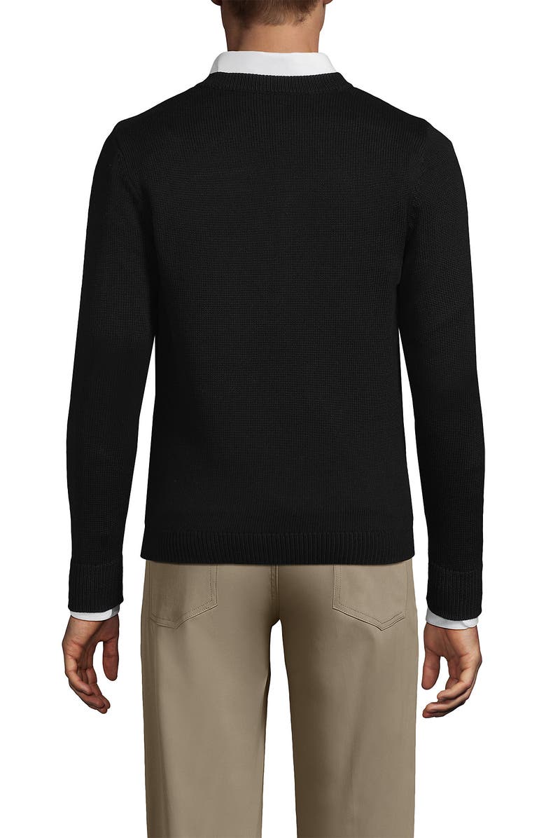 Lands' End School Uniform Adult Legacy Varsity Cardigan, Alternate, color, Black