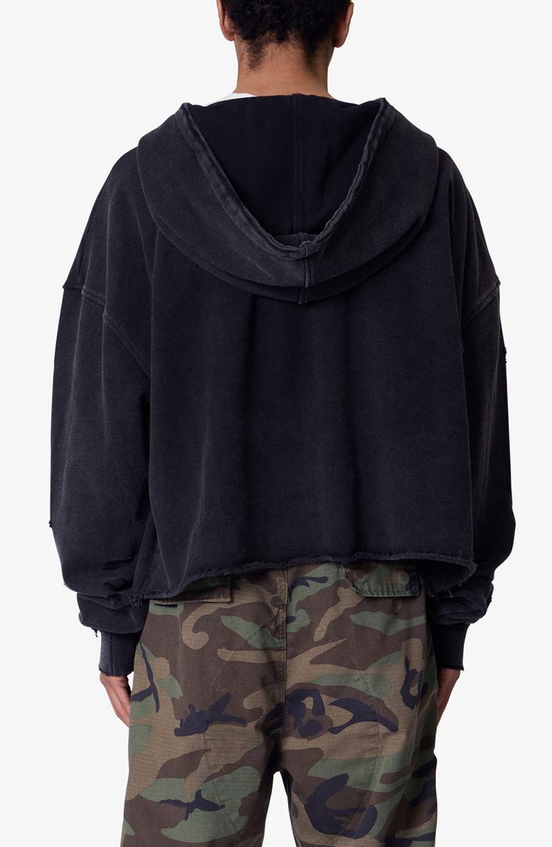 mnml Destroyed V-Neck Hoodie, Alternate, color, Washed Black