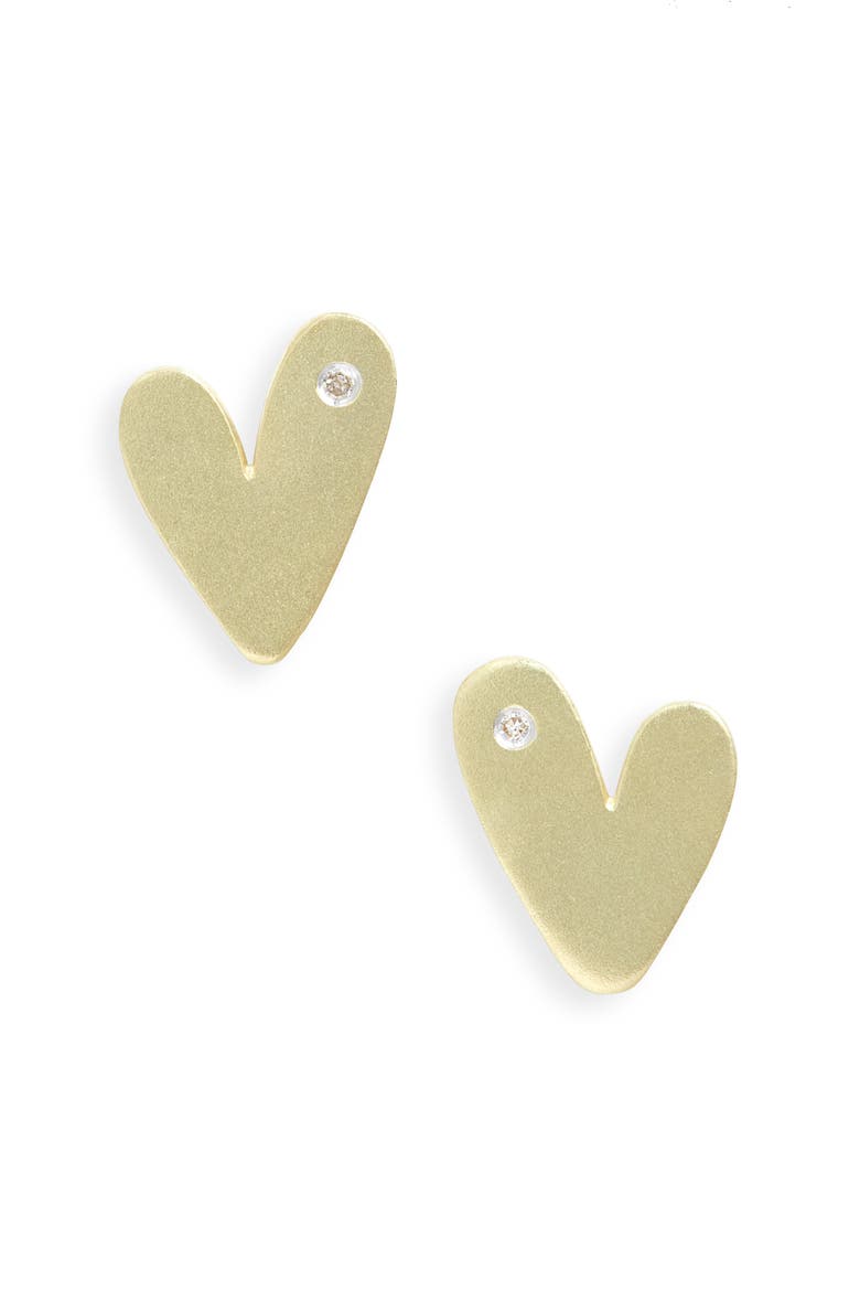 Diamond Heart Stud Earrings, Main, color, YELLOW