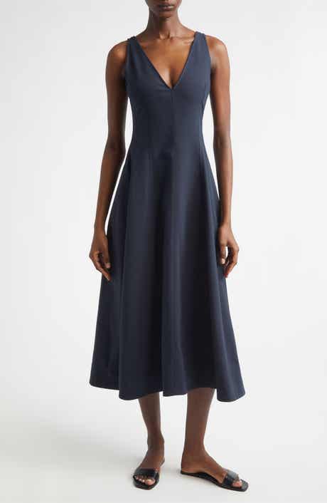 Clara Deep V-Neck Cotton Blend Dress