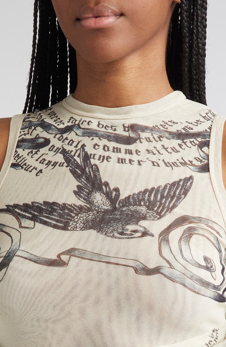 Jean Paul Gaultier Tattoo Print Double Layer Mesh Tank, Alternate, color, 