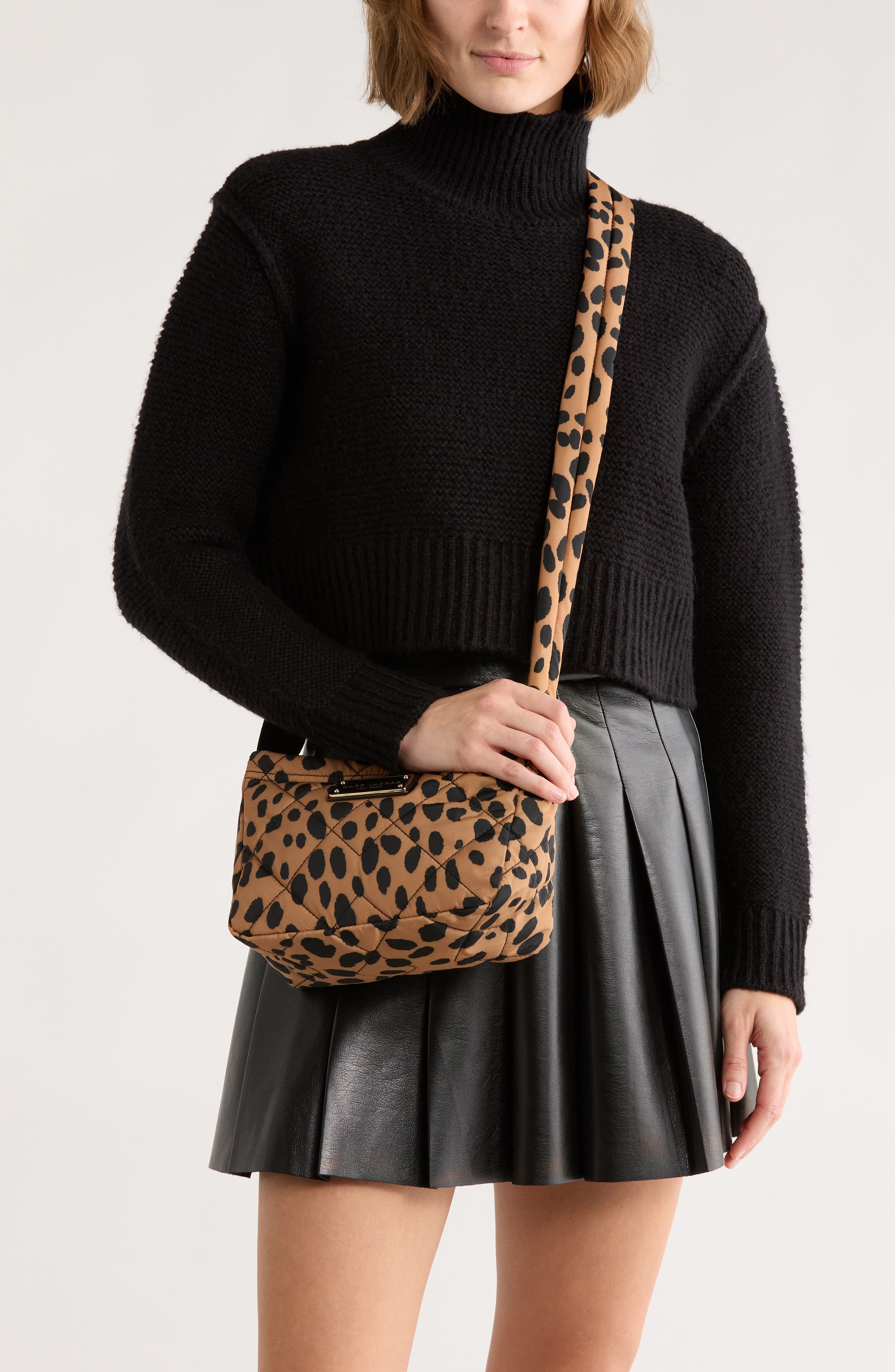 Marc Jacobs Cheetah Print Quilted Nylon Crossbody Bag, Alternate, color, Dark Khaki/ Black