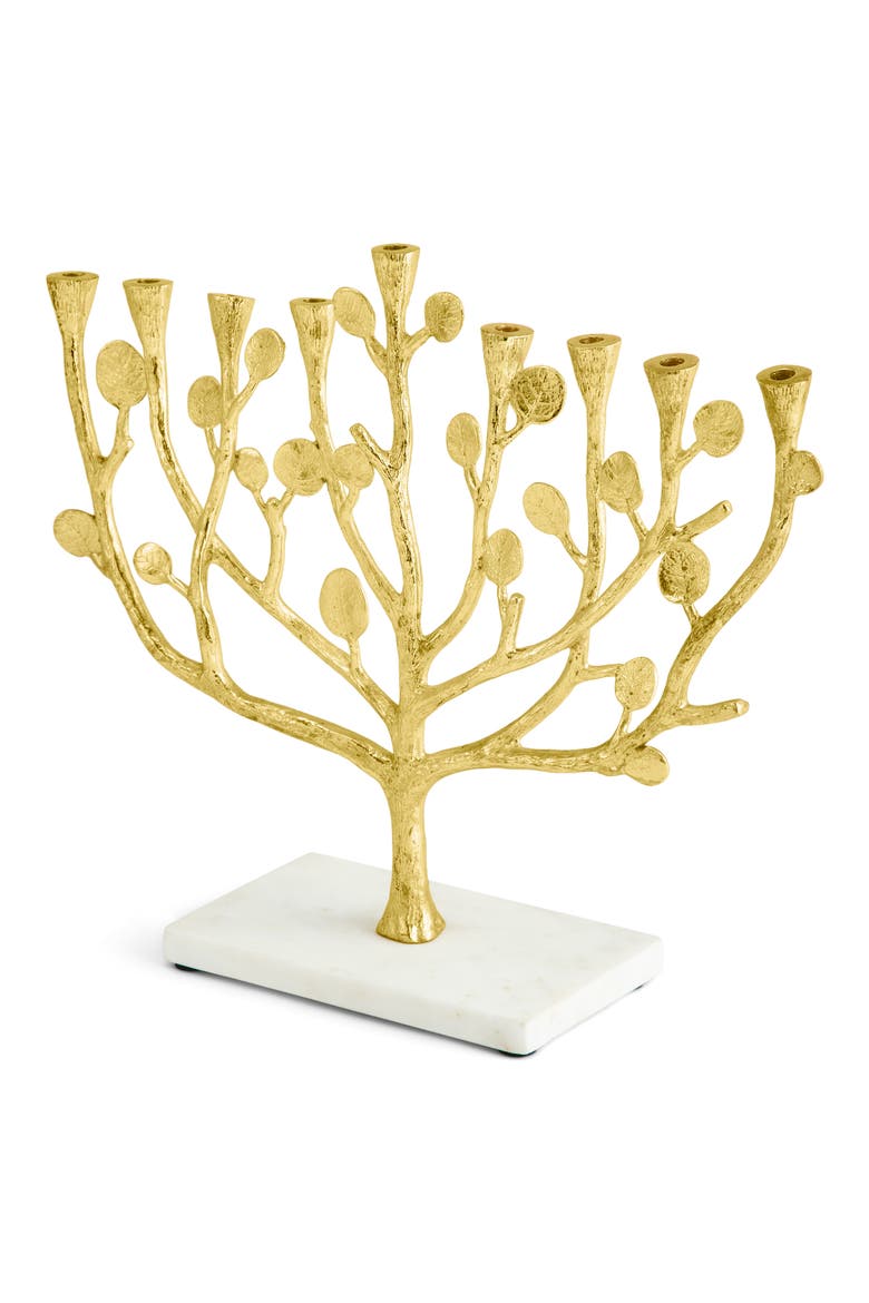 Botanical Leaf Menorah, Alternate, color, GOLD
