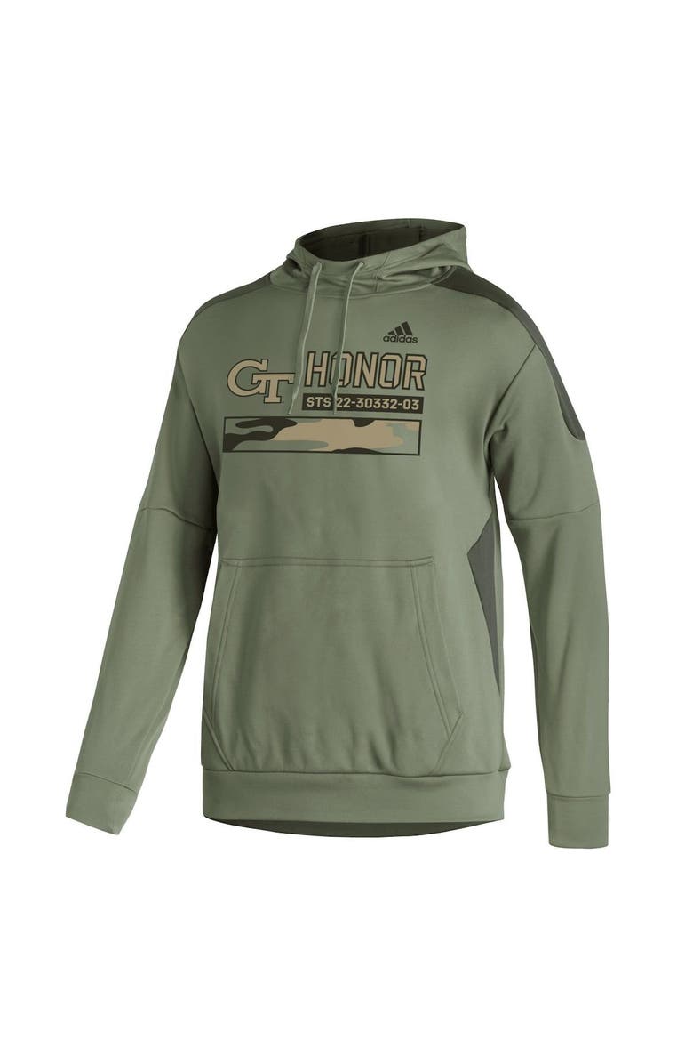 adidas Men's adidas Green Georgia Tech Yellow Jackets Military Appreciation Primegreen Pullover Hoodie, Alternate, color,