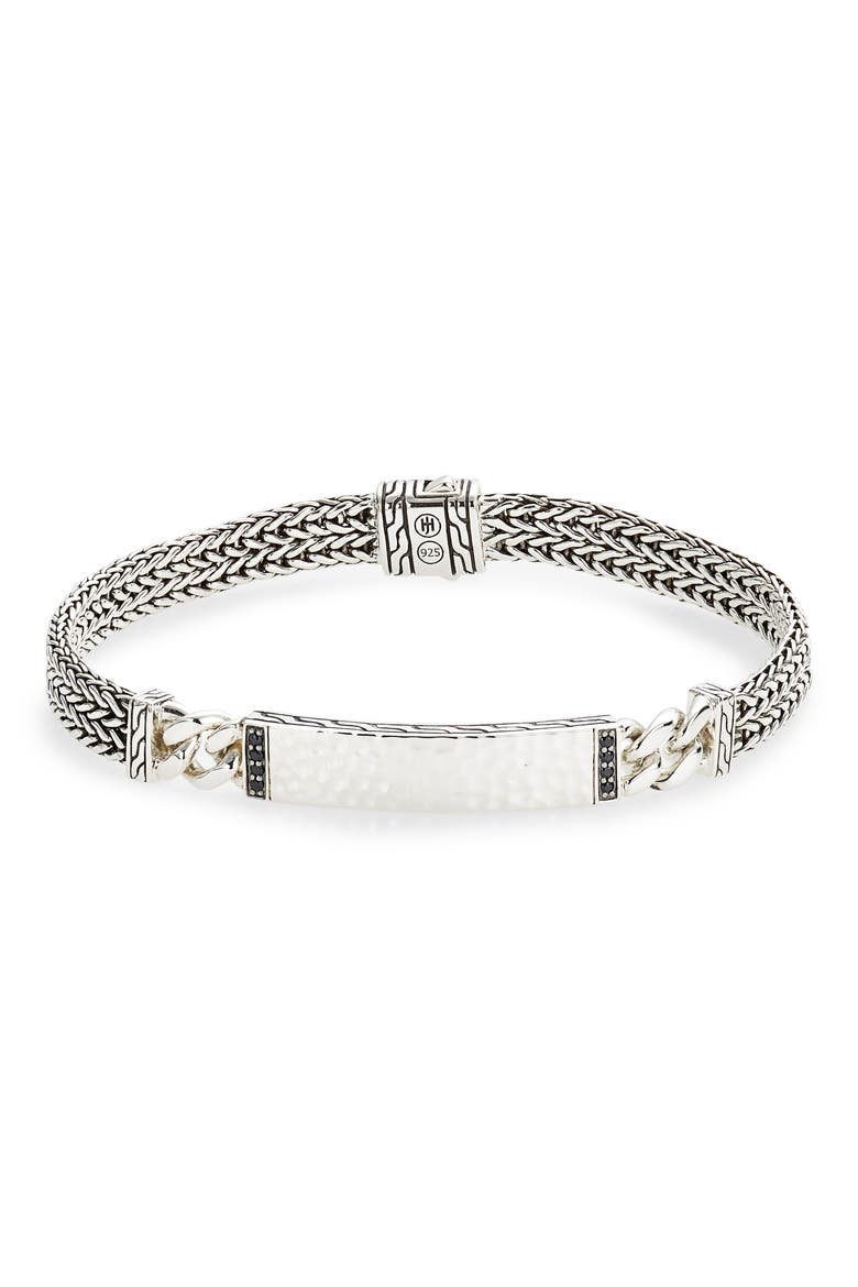 Classic Chain Hammered ID Bracelet, Main, color, BLACK/ SILVER
