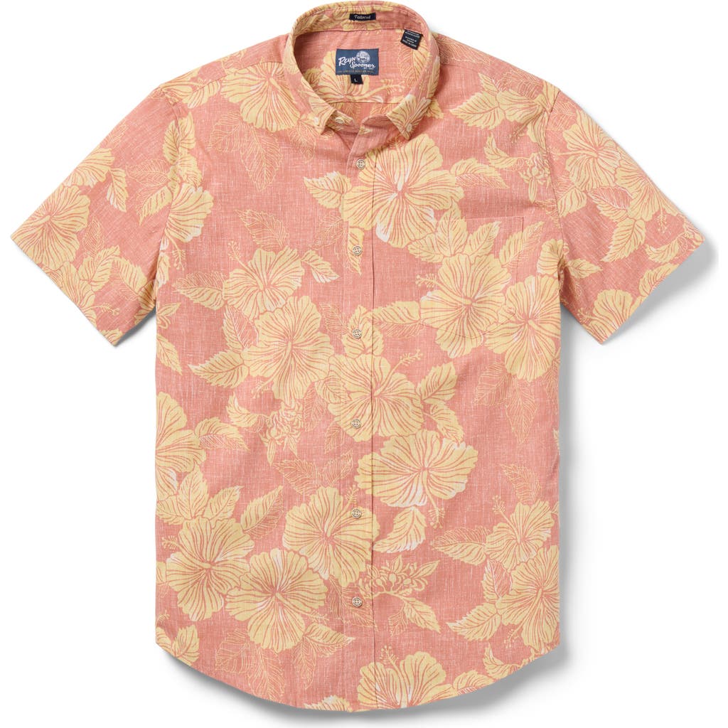 Reyn Spooner Aloha Biscus Floral Short Sleeve Cotton Blend Button-down Shirt In Pink