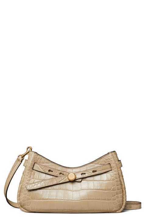 Romy Zip Top Croc Embossed Leather Crossbody Bag