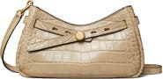 Tory Burch Romy Zip Top Croc Embossed Leather Crossbody Bag