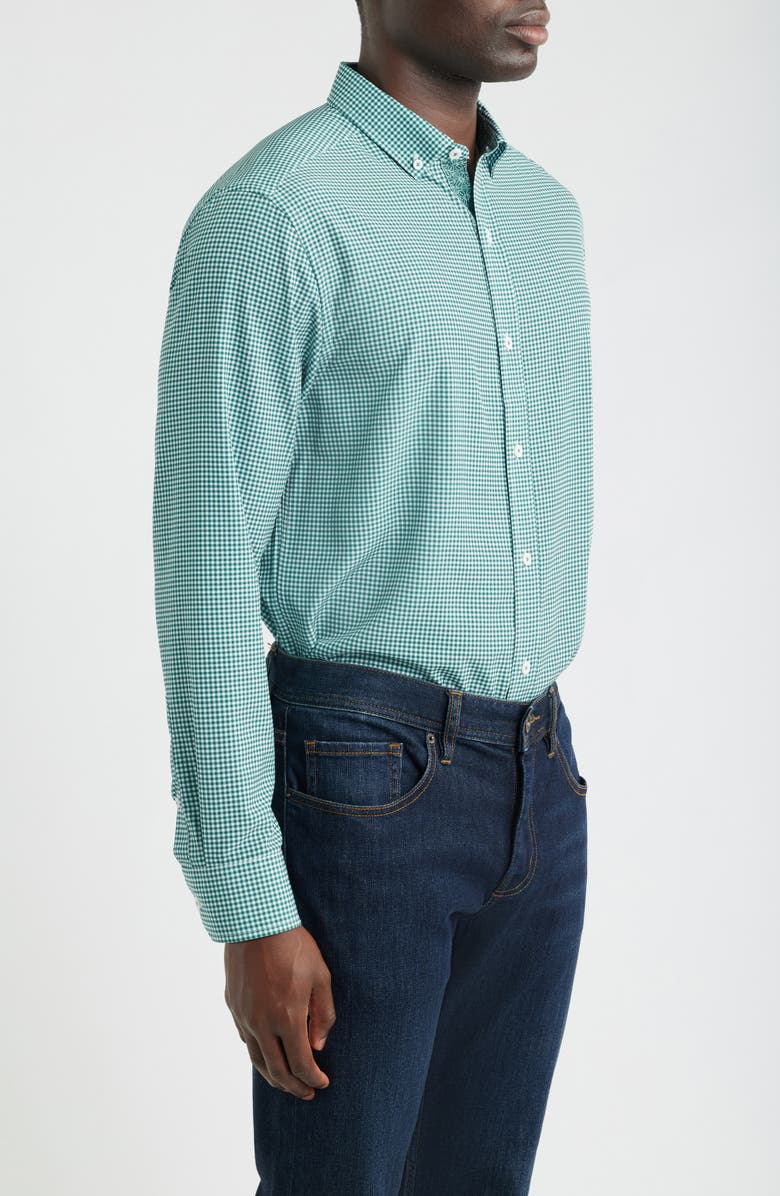 Johnston & Murphy XC+<sup>™</sup> Performance Game Day Gingham Button-Up Shirt, Alternate, color, Green