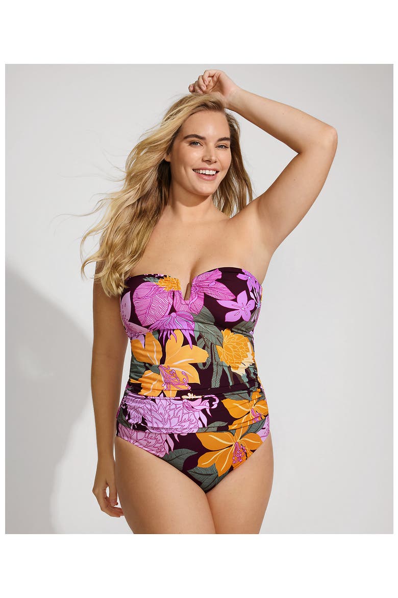 D-Cup Slender Suit U-Wire Bandeau Tankini Top, Alternate, color, Dark Wine Multi Floral Blooms