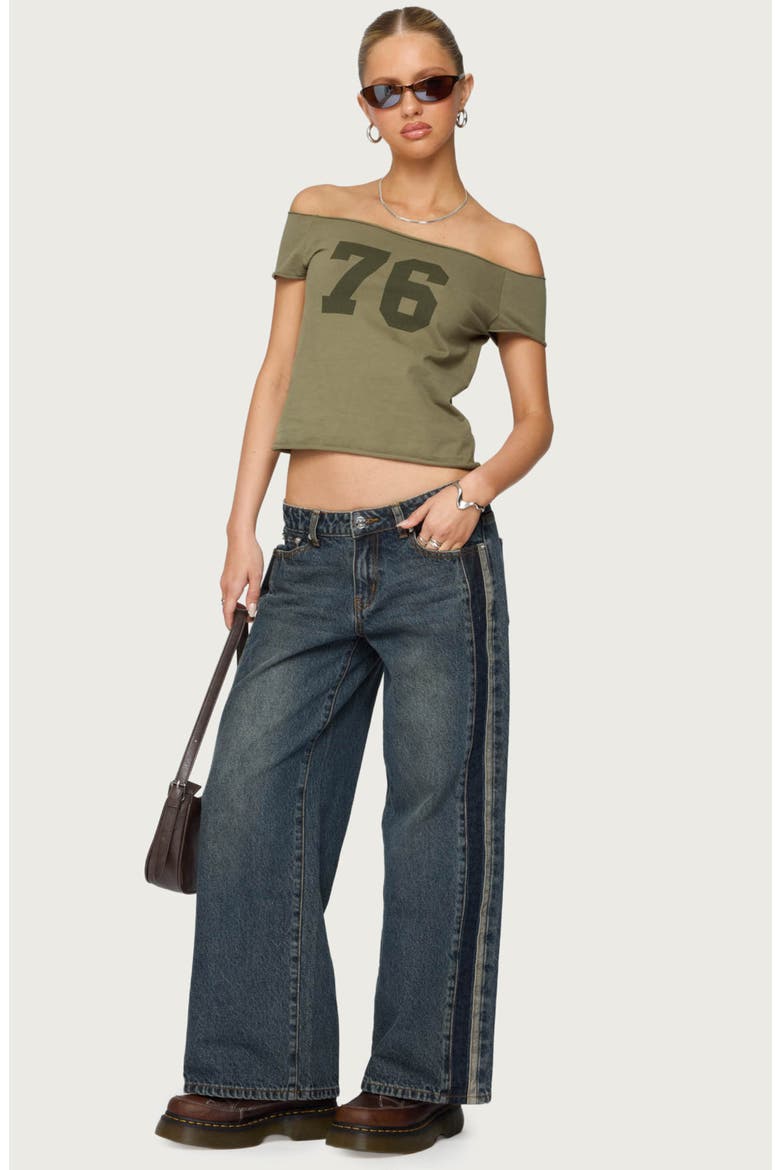 Contrast Panel Low Rise Wide Leg Jeans, Alternate, color, DARK-BLUE