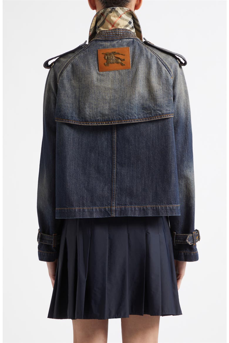 Mayfair Crop Denim Trench Jacket, Alternate, color, MID BLUE