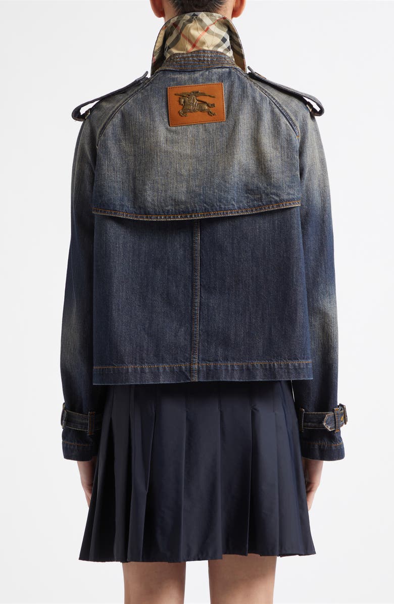 Burberry Mayfair Crop Denim Trench Jacket, Alternate, color, Mid Blue