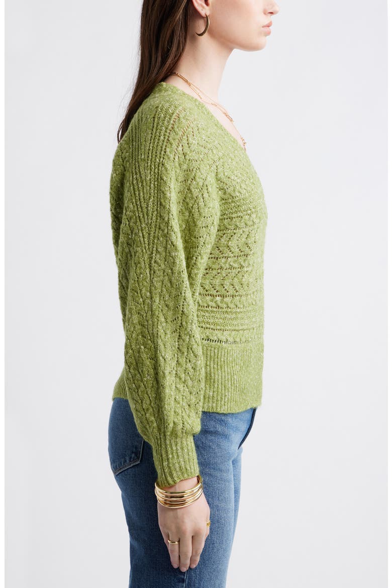 Pointelle Dolman Sleeve Sweater, Alternate, color, OLIVE EPSON
