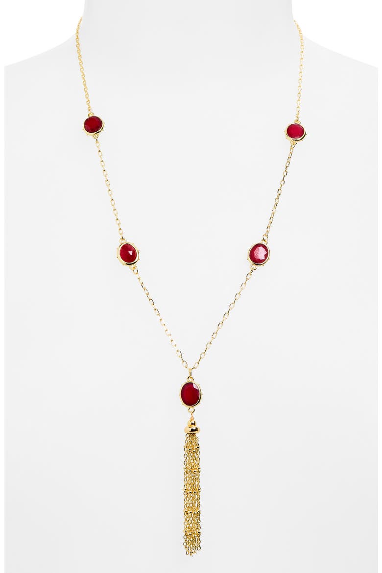 Glass Stone Tassel Pendant Necklace, Alternate, color, RED