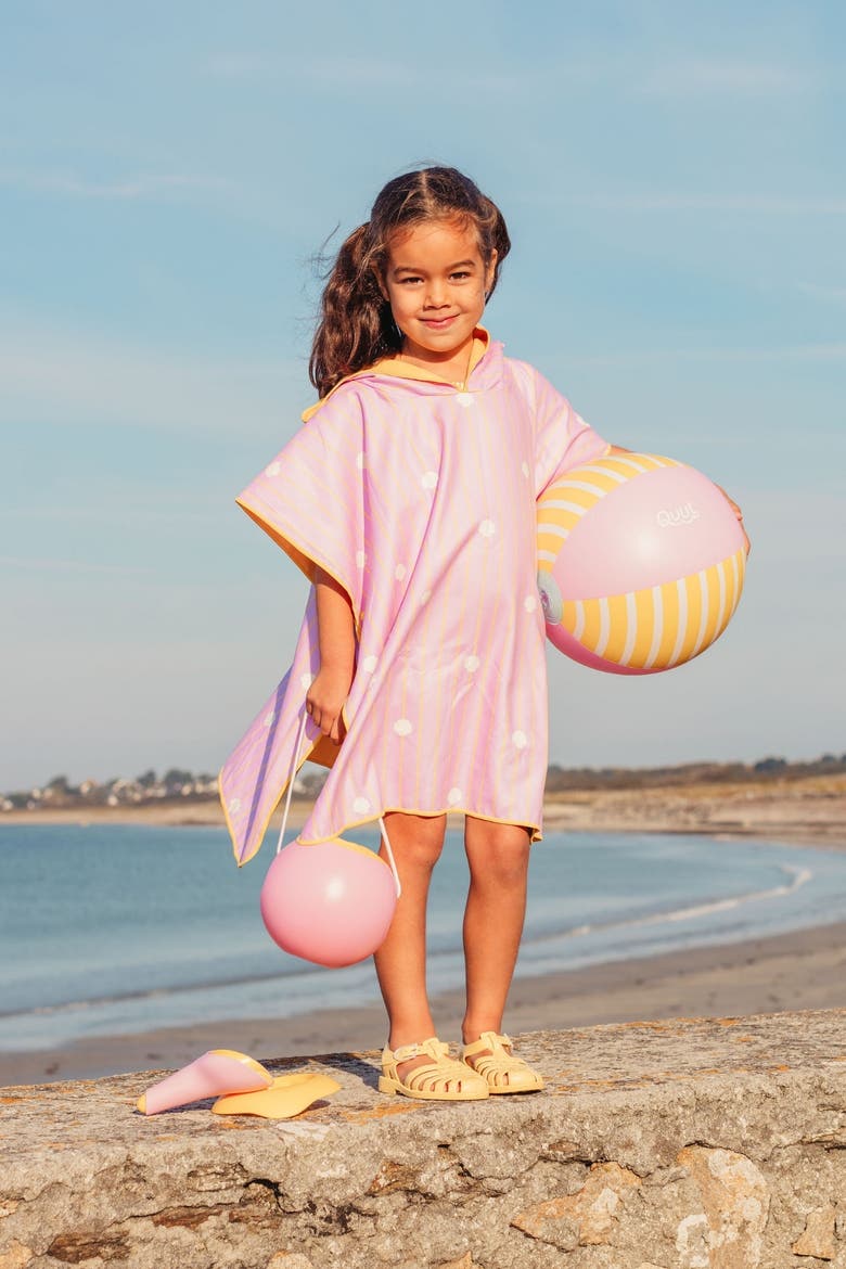 Beach Poncho Quick-Drying Microfiber Kids Towel, Alternate, color, Banana Pink