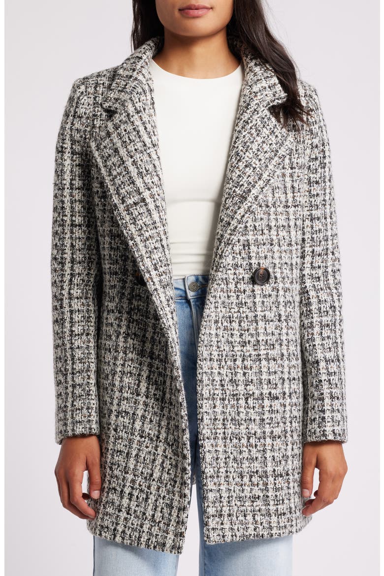 Stand Collar Double Breasted Coat, Alternate, color, NATURAL TWEED