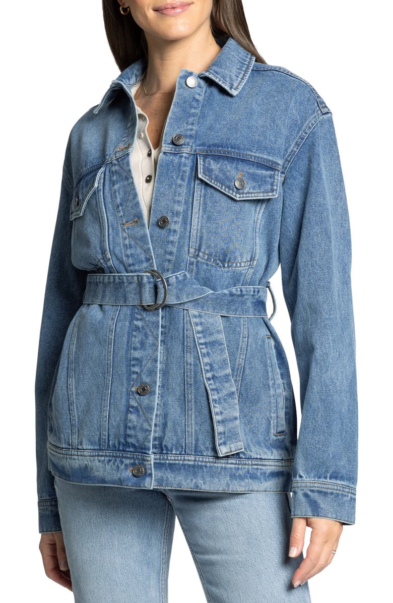 Thread & Supply Nevada Belted Denim Jacket, Main, color, Med Wash