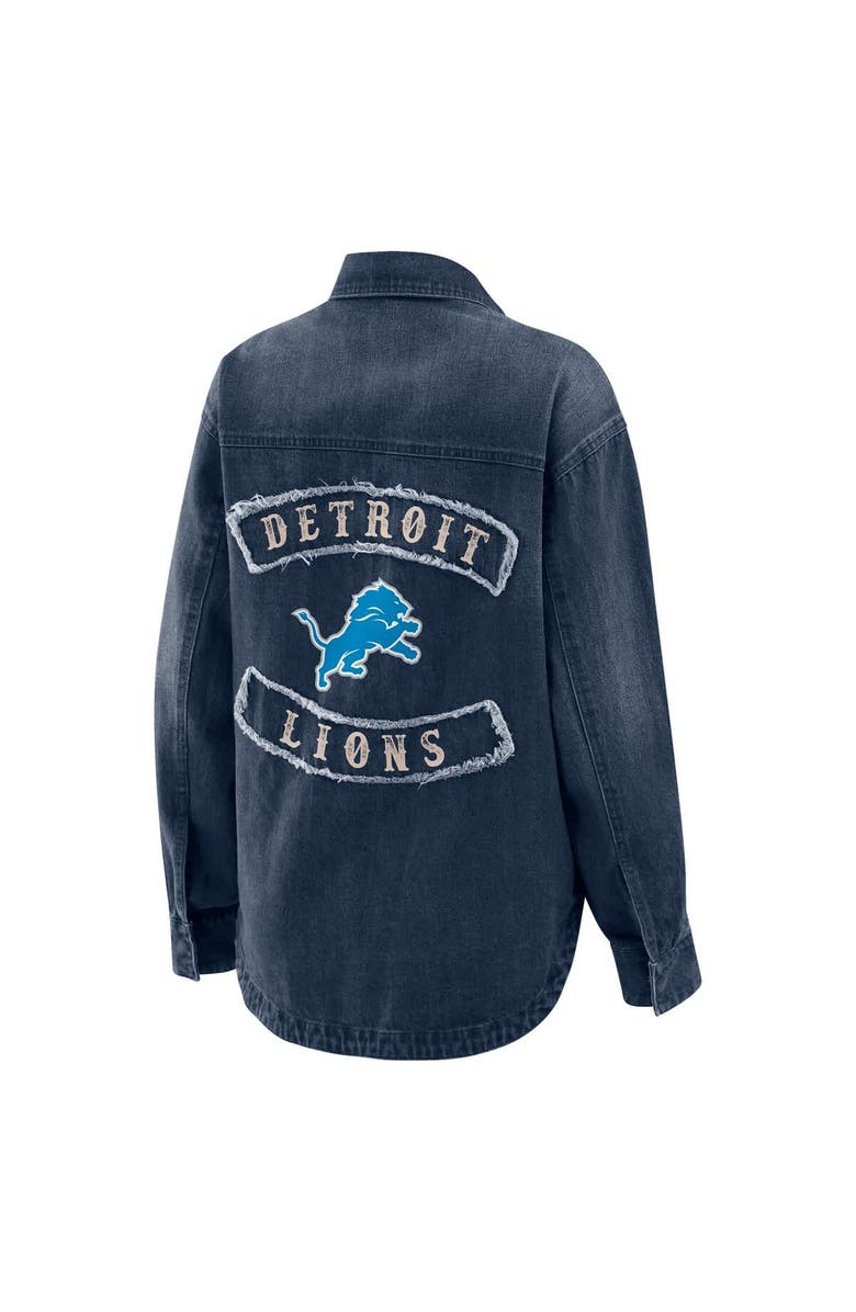 WEAR by Erin Andrews Women's WEAR by Erin Andrews Denim Detroit Lions Washed Oversized Denim Full-Snap Shacket, Alternate, color, Denim
