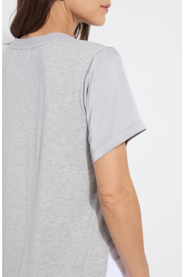 Sonja V-Neck Mixed Media Top, Alternate, color, PEARL GREY