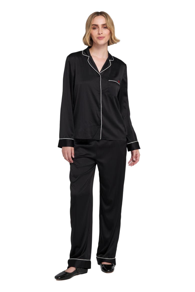 Satin PJ Set Long Pajama, Alternate, color, Black/Ivory