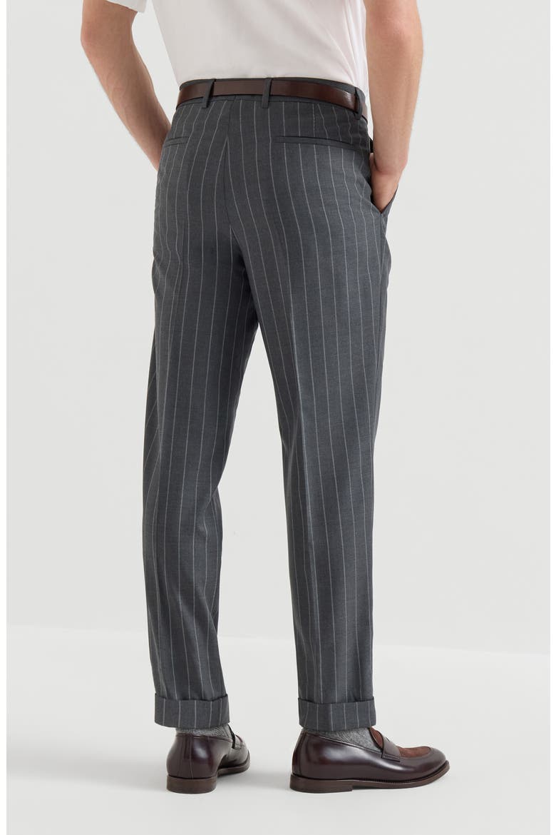 Super 150s virgin wool wide chalk stripe batavia trousers with pleat, Alternate, color, Grey