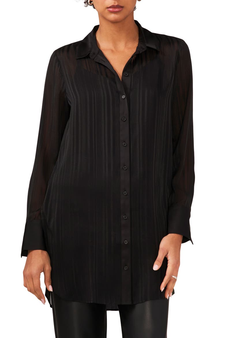 Variegated Tonal Stripe Button-Up Tunic Shirt, Main, color, RICH BLACK 060