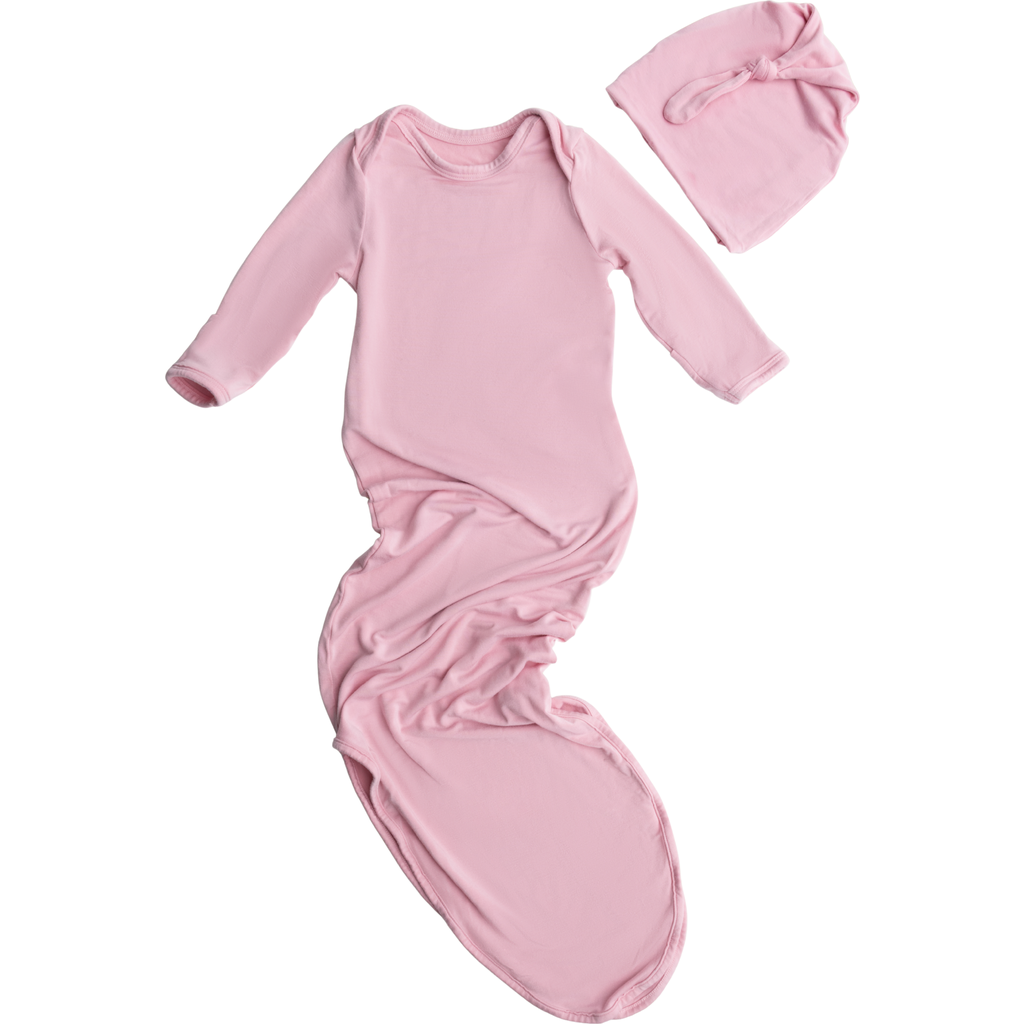 Kindred Bravely Knotted Baby Gown And Hat In Pink