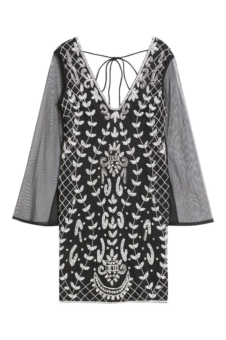 Beaded Mesh Sleeve Minidress, Alternate, color, BLACK/ WHITE